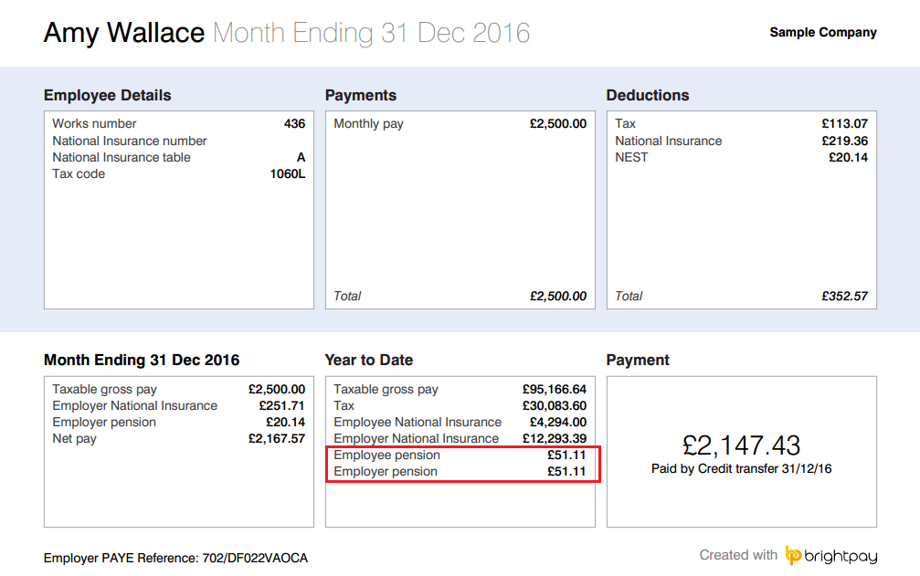 BrightPay payslip